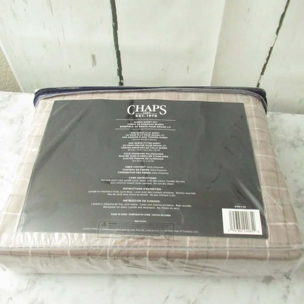Chaps Sheets Queen Size‎ Beige Plaid Wrinkle Resistant Ultra Soft 6 Piece Set